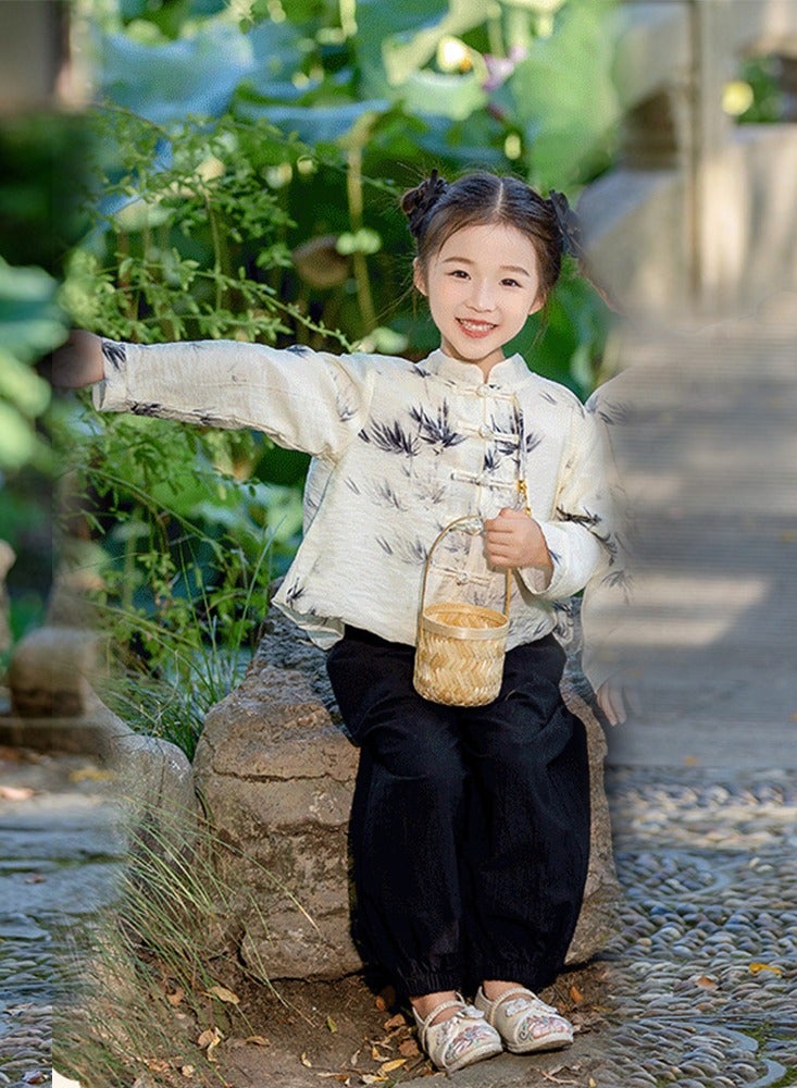 LiangSanZhi Summer girl Hanfu Tang Suit, Chinese Style toddler girl Hanfu Top and Wide-Leg Pants Set  - Image 5
