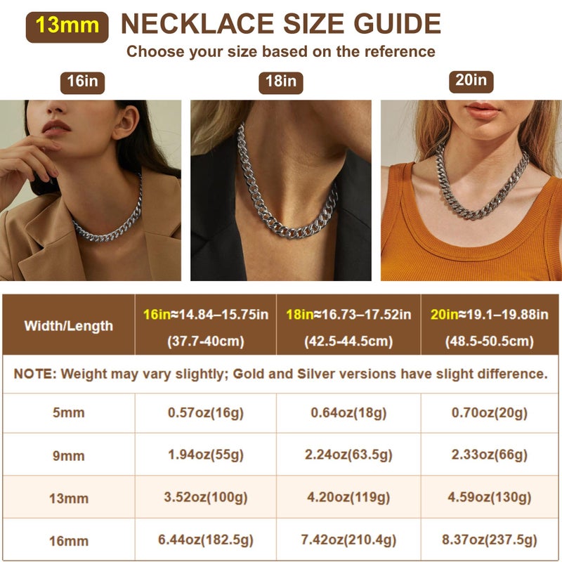 NOKMIT Chunky Cuban Link Curb Chain Necklace for Women Men Dainty 18K Gold Silver Tone Choker Thick Trendy Statement Diamond Cut Punk Hip Hop Cuban Chain Jewelry Gifts Unisex (Gold, 13mm, 18in) - Image 2