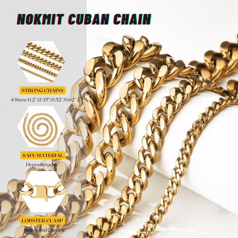 NOKMIT Chunky Cuban Link Curb Chain Necklace for Women Men Dainty 18K Gold Silver Tone Choker Thick Trendy Statement Diamond Cut Punk Hip Hop Cuban Chain Jewelry Gifts Unisex (Gold, 13mm, 18in) - Image 5
