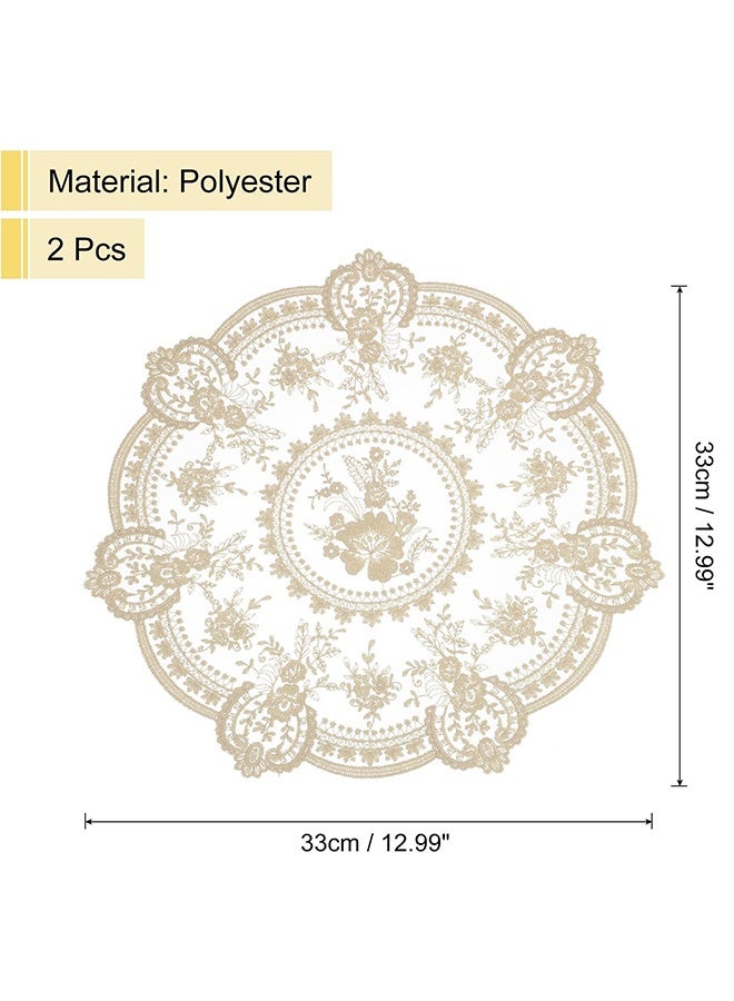 قطعتان من مفارش المائدة ذات الدانتيل بتصميم كلاسيكي، مقاس 13×13 بوصة، مفرش كروشيه فرنسي دائري، مزخرف بشكل رقيق، مفرش مزهرية، لتزيين طاولة الطعام والمنزل (بيج) - Image 2