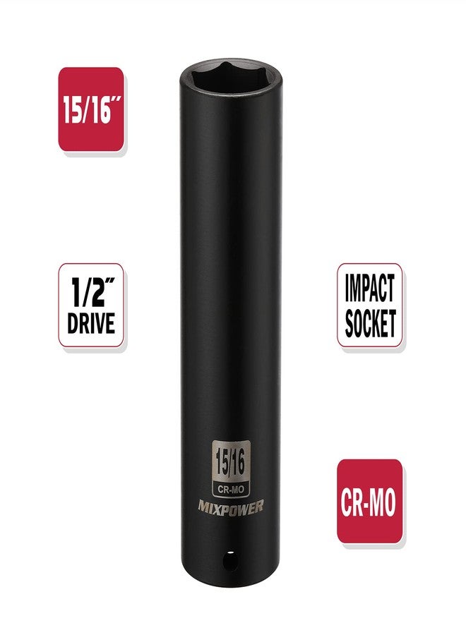 MIXPOWER 1/2" Dr. x 15/16 Inch Extra Long Deep Impact Socket, 6 Point, Cr-Mo Alloy Steel, 5 Inch Length, 15/16" - Image 2