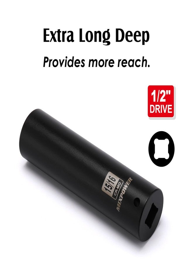 MIXPOWER 1/2" Dr. x 15/16 Inch Extra Long Deep Impact Socket, 6 Point, Cr-Mo Alloy Steel, 5 Inch Length, 15/16" - Image 5