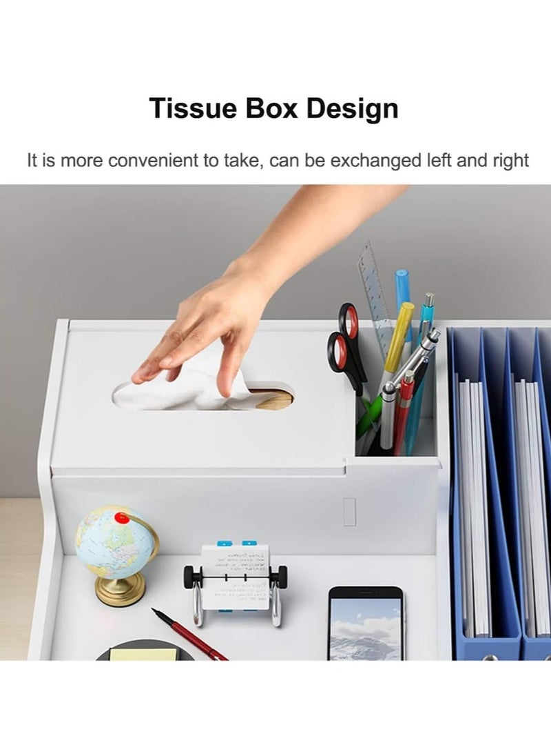 White Desktop Organiser, Large Capacity Desk File Organiser Office Stationery Desk Tidy Storage Rack Sorter for A4 Papers, Pens, Books, Letters and Documents
