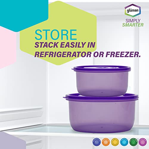 Gluman Microwave Container Set of 4 with Vent Knob for Steam Release | 100% Food Grade | Dishwasher Safe | Freezer Safe | Microwave Safe | Reusable | Recyclable (Microvent_Purple) (Plastic) - Image 3