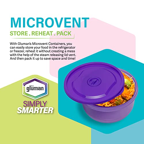 Gluman Microwave Container Set of 4 with Vent Knob for Steam Release | 100% Food Grade | Dishwasher Safe | Freezer Safe | Microwave Safe | Reusable | Recyclable (Microvent_Purple) (Plastic) - Image 2