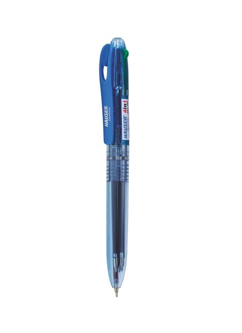 Hauser 4-in-1 Retractable Pen | Durable Transparent Body | 4 Ink Colors in One Pen | Low Viscosity Ink System | Smooth, Effortless Writing