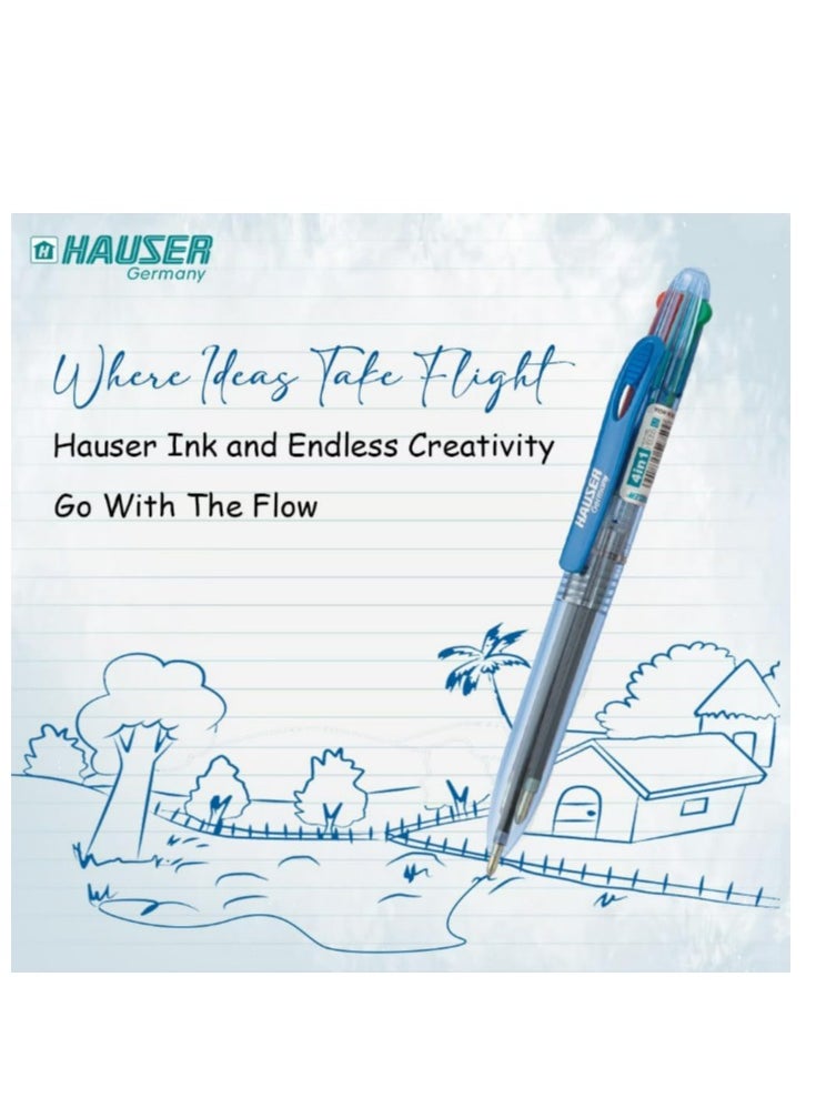 HAUSER - Hauser 4-in-1 Retractable Pen | Durable Transparent Body | 4 Ink Colors in One Pen | Low Viscosity Ink System | Smooth, Effortless Writing - Image 1
