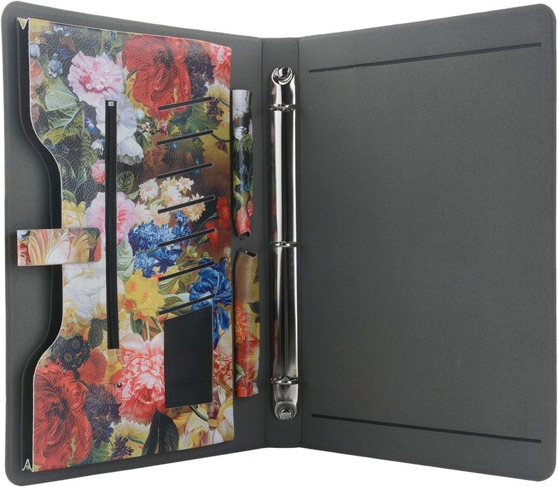 XIAOZHI 3-Ring Binder Portfolio Case, Floral Painting PU Leather Binder Padfolio, Business Planner Organizer with Notepad Holder, Red, 9.5x9.5x12.8 in. (WMQ027-Red) - Image 3