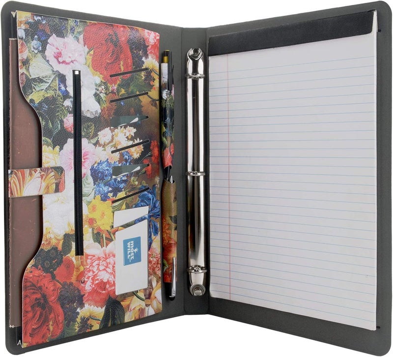 XIAOZHI 3-Ring Binder Portfolio Case, Floral Painting PU Leather Binder Padfolio, Business Planner Organizer with Notepad Holder, Red, 9.5x9.5x12.8 in. (WMQ027-Red) - Image 1