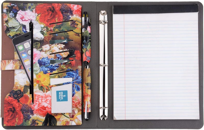 XIAOZHI 3-Ring Binder Portfolio Case, Floral Painting PU Leather Binder Padfolio, Business Planner Organizer with Notepad Holder, Red, 9.5x9.5x12.8 in. (WMQ027-Red) - Image 4