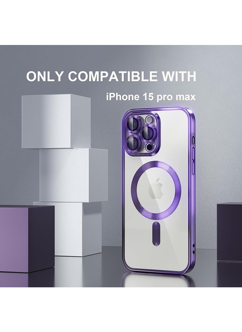 Theodor - Premium Soft Clear Case for iPhone 15 Pro Max Camera Lens Full Protection, Compatible with MagSafe Wireless Charging, Shockproof Electroplated TPU Phone Cover iPhone 15 Pro Max 6.7 Inch 2023 -Purple - Image 1