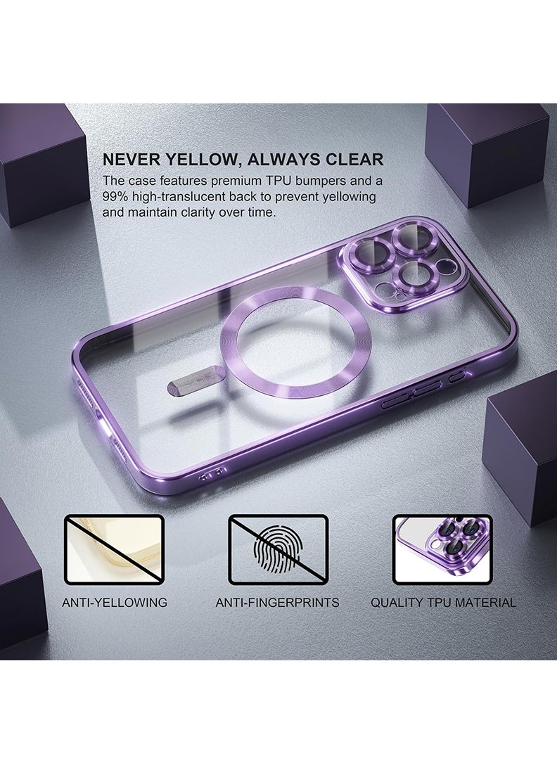 Theodor - Premium Soft Clear Case for iPhone 15 Pro Max Camera Lens Full Protection, Compatible with MagSafe Wireless Charging, Shockproof Electroplated TPU Phone Cover iPhone 15 Pro Max 6.7 Inch 2023 -Purple - Image 1