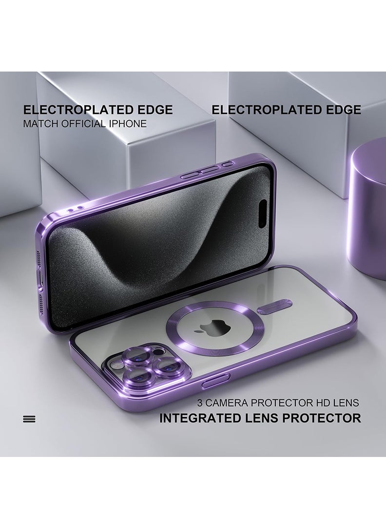 Theodor - Premium Soft Clear Case for iPhone 15 Pro Max Camera Lens Full Protection, Compatible with MagSafe Wireless Charging, Shockproof Electroplated TPU Phone Cover iPhone 15 Pro Max 6.7 Inch 2023 -Purple - Image 1
