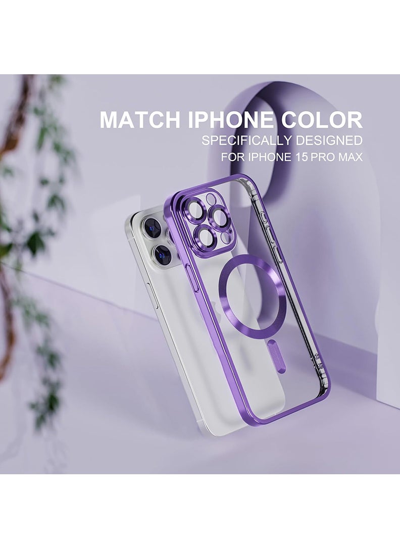 Theodor - Premium Soft Clear Case for iPhone 15 Pro Max Camera Lens Full Protection, Compatible with MagSafe Wireless Charging, Shockproof Electroplated TPU Phone Cover iPhone 15 Pro Max 6.7 Inch 2023 -Purple - Image 1
