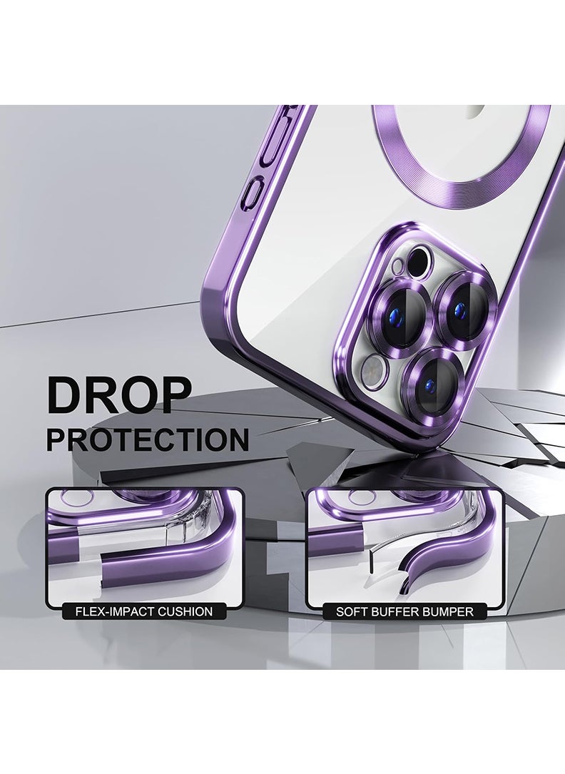 Theodor - Premium Soft Clear Case for iPhone 15 Pro Max Camera Lens Full Protection, Compatible with MagSafe Wireless Charging, Shockproof Electroplated TPU Phone Cover iPhone 15 Pro Max 6.7 Inch 2023 -Purple - Image 1