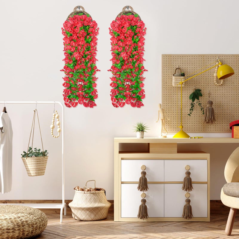 Elecxlink 2PCS Artificial Hanging Flowers, UV Resistant Fake Plastic Faux Flower Fabric Vine Rose for Indoor Outdoor Garden Porch Eave Wedding Wall DÃ©cor(Rose Red) - Image 3