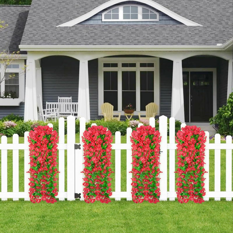 Elecxlink 2PCS Artificial Hanging Flowers, UV Resistant Fake Plastic Faux Flower Fabric Vine Rose for Indoor Outdoor Garden Porch Eave Wedding Wall DÃ©cor(Rose Red) - Image 5