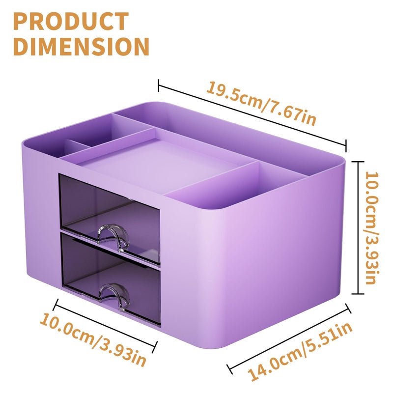 Marbrasse Pen Organizer with 2 Drawer, Multi-Functional Pencil Holder for Desk, Desk Organizers and Accessories with 5 Compartments + Drawer for Office Art Supplies (Purple) - Image 4
