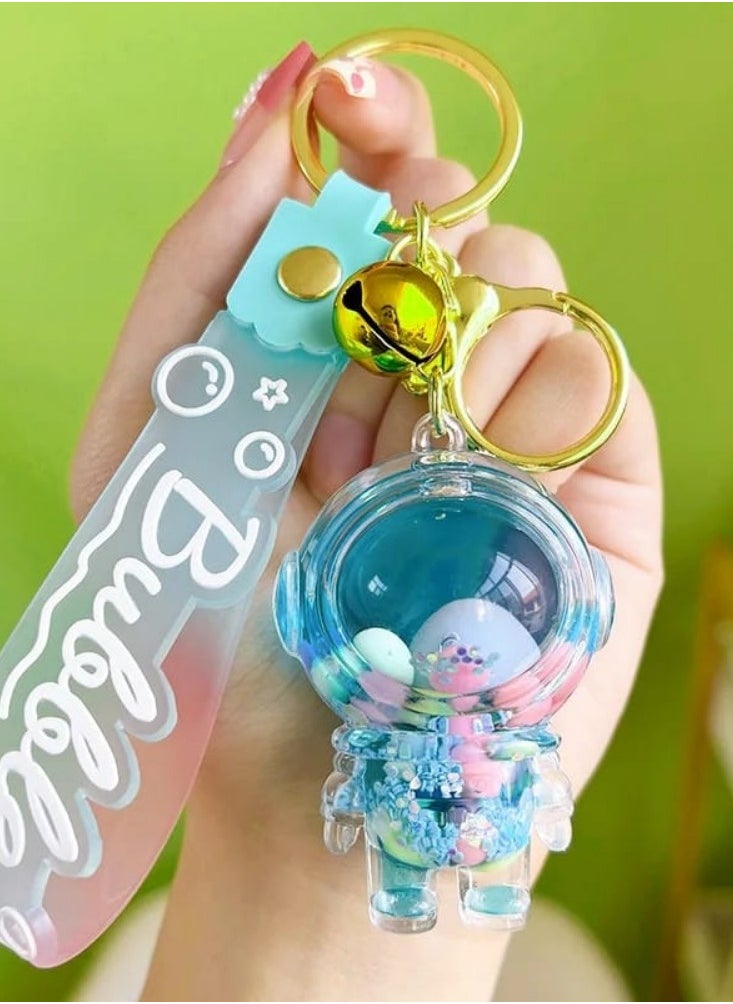 Generic - 1-PC Liquid Astronaut Space Robot Keychain Bike Keyring Best Friend Couple Jewellery Men's Fashion Car Key Chains Doll Black . Creative Acrylic Jelly Beans Keychain Liquid Quicksand Sequin Astronaut Key Ring for Women Couple Kids Bag Charm Keyfob Gifts - Image 1