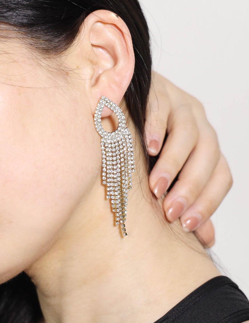 Lettarius Rhinestone Earrings for Women Teardrop Tassel Drop Dangle Statement Earrings 14K Gold Plated Sparkly Crystal Bridal Wedding Party Gift Jewelry - Image 2