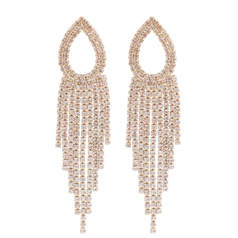 Lettarius Rhinestone Earrings for Women Teardrop Tassel Drop Dangle Statement Earrings 14K Gold Plated Sparkly Crystal Bridal Wedding Party Gift Jewelry - Image 1