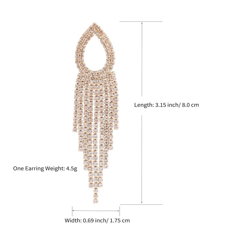 Lettarius Rhinestone Earrings for Women Teardrop Tassel Drop Dangle Statement Earrings 14K Gold Plated Sparkly Crystal Bridal Wedding Party Gift Jewelry - Image 5