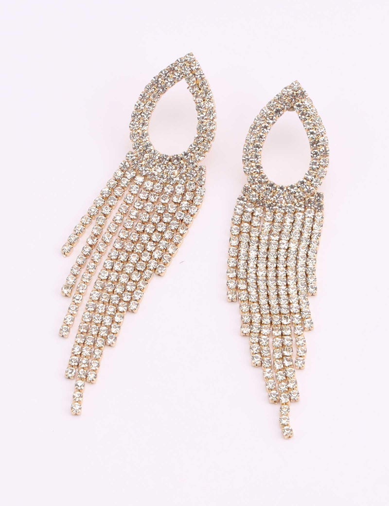 Lettarius Rhinestone Earrings for Women Teardrop Tassel Drop Dangle Statement Earrings 14K Gold Plated Sparkly Crystal Bridal Wedding Party Gift Jewelry - Image 3