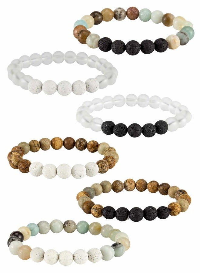 Apipi 6 Pack Lava Stone Bead Bracelet,Natural Stones Stretch Bracelets - Aromatherapy Essential Oil Diffuser Healing Crystal Bracelets for Women Girls (8mm) - Image 1