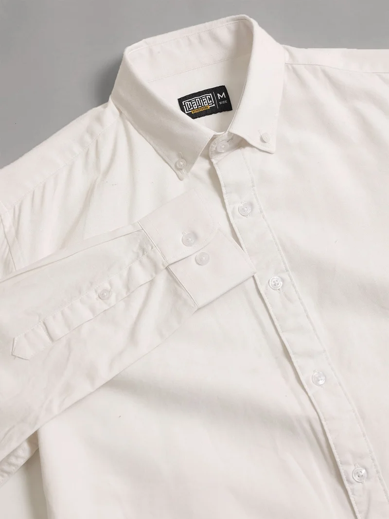 Maniac  Maniac Mens Solid Collared Neck Full Sleeve Oxford Linen Blend Fabric White Shirt for Men | Best Price UAE