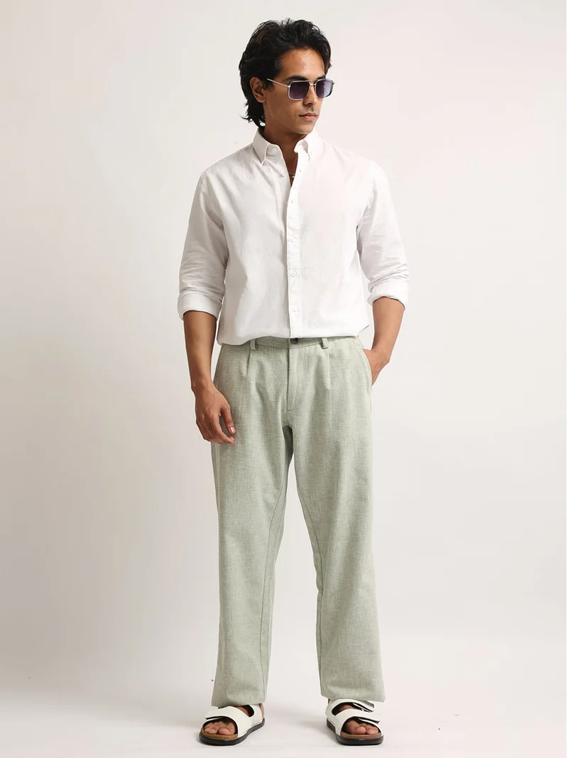 Maniac  Maniac Mens Solid Collared Neck Full Sleeve Oxford Linen Blend Fabric White Shirt for Men | Best Price UAE