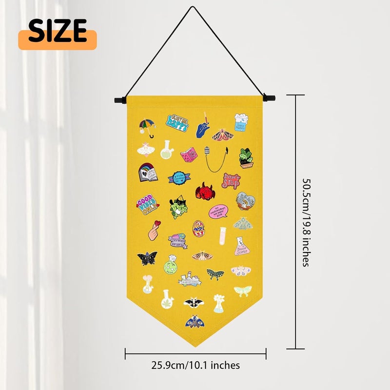 Winmany Wall Hanging Brooch Jewelry Storage Case Canvas Display Stand Enamel Pin Display Banner Holder Earrings Necklace Glitter Pin Collection Organizer (Yellow) - Image 2