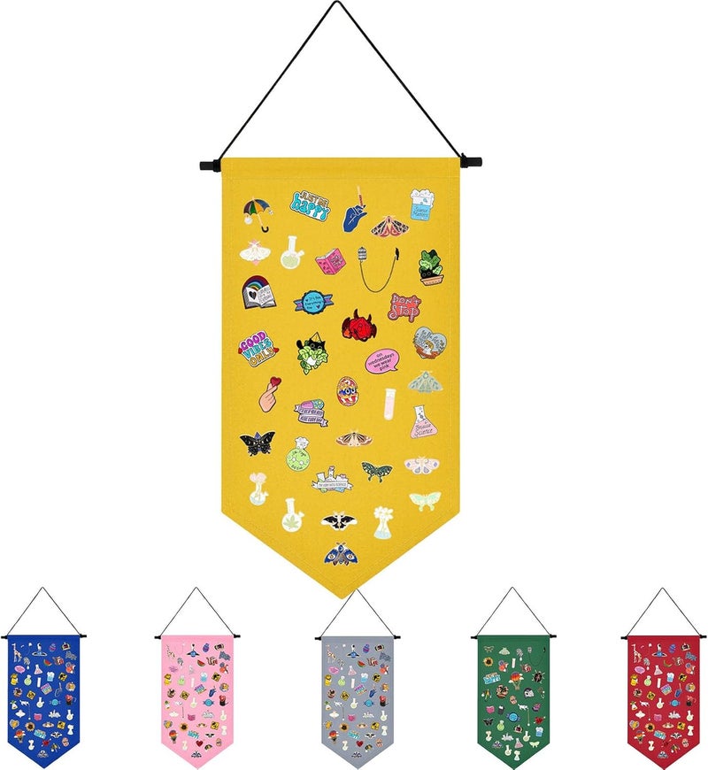 Winmany Wall Hanging Brooch Jewelry Storage Case Canvas Display Stand Enamel Pin Display Banner Holder Earrings Necklace Glitter Pin Collection Organizer (Yellow) - Image 1