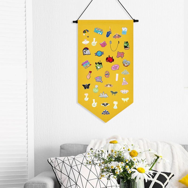 Winmany Wall Hanging Brooch Jewelry Storage Case Canvas Display Stand Enamel Pin Display Banner Holder Earrings Necklace Glitter Pin Collection Organizer (Yellow) - Image 4