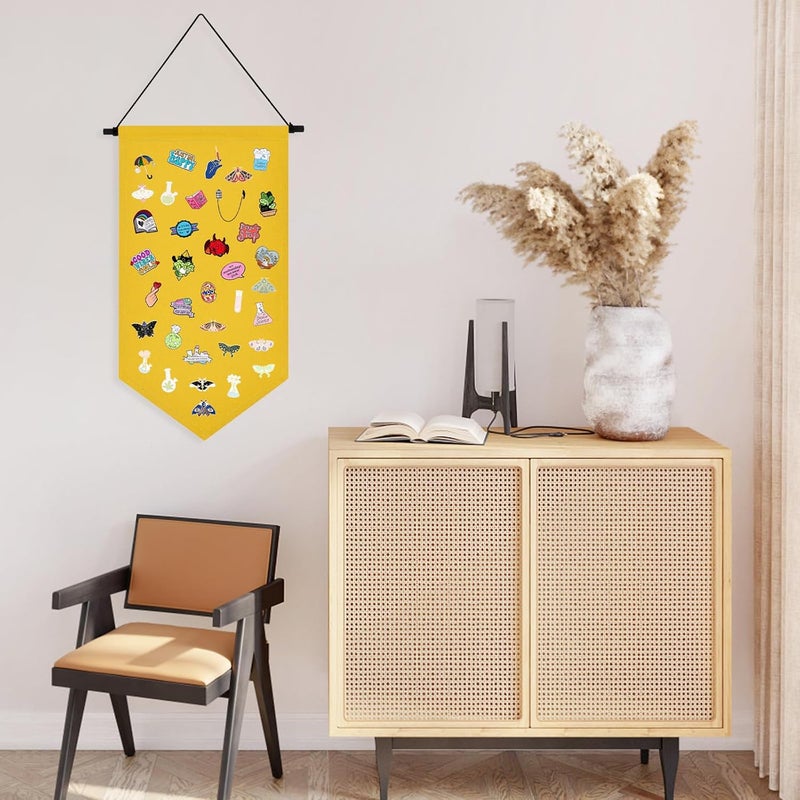 Winmany Wall Hanging Brooch Jewelry Storage Case Canvas Display Stand Enamel Pin Display Banner Holder Earrings Necklace Glitter Pin Collection Organizer (Yellow) - Image 5