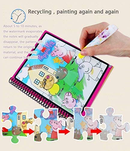 ARRX كتاب الماء السحري القابل لإعادة الاستخدام للتلوين بالماء مع لوحة الرسم بقلم سحري - تصميم عشوائي وألوان متنوعة (متعدد الألوان) - عبوة من 4 قطع. - Image 3