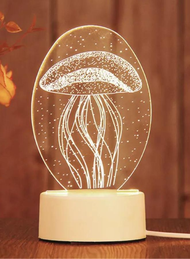 Fatio Jellyfish 3D LED Acrylic Night Light | USB & Battery Powered Bedroom Table Lamp | 20 x 20 x 11 cm - Image 1