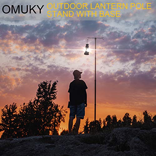 OMUKY Telescopic Lantern Stand with Base Outdoor Camping Lamp Stand Pole Adjustable Lantern Pole (Black) - Image 2