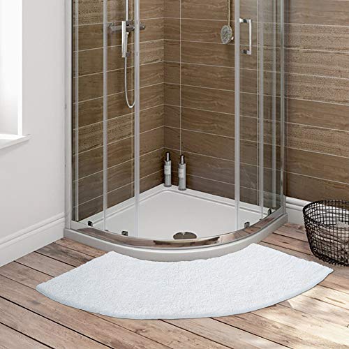 Seavish Luxury White Curved Bath Rugs 18 x 57 inch Non Slip Microfiber Soft Absorbent Fanned Shower Mats Washable Bathroom Rugs Corner Bath Tub Mat for Quadrant Shower Stall
