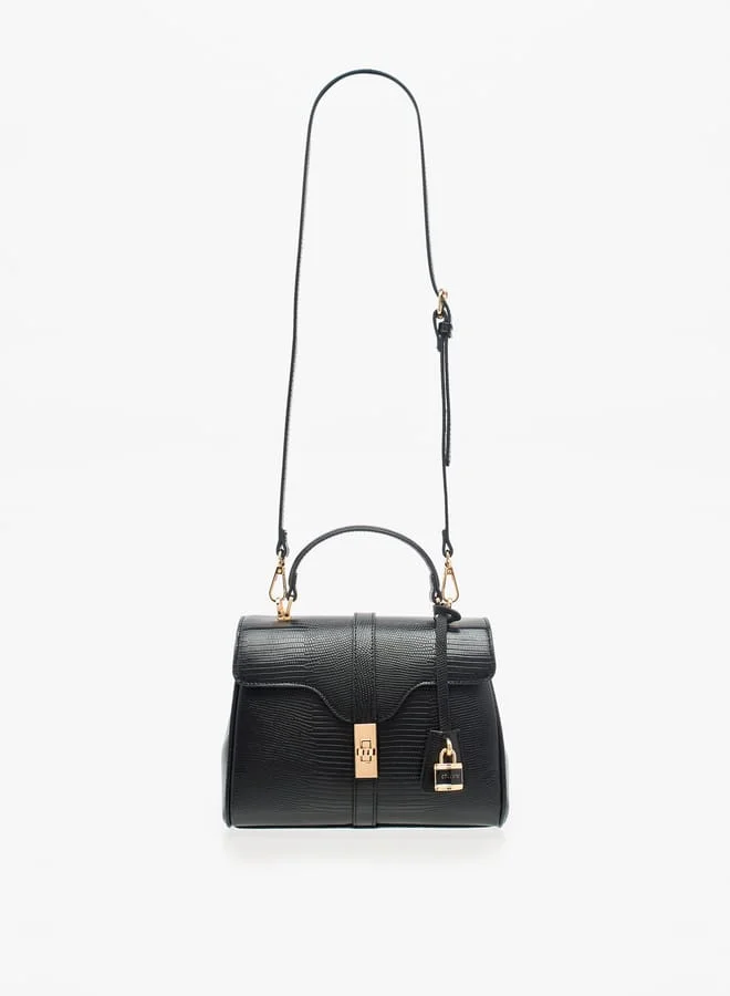 Celeste Women Textured Satchel Bag with Detachable Strap and Flap Closure
