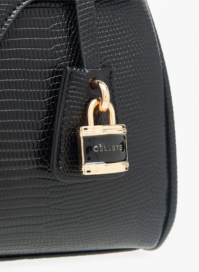 Celeste Women Textured Satchel Bag with Detachable Strap and Flap Closure