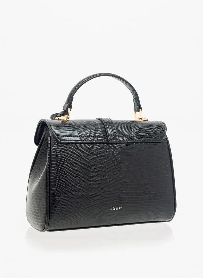 Celeste Women Textured Satchel Bag with Detachable Strap and Flap Closure