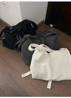 Korean Stripe Canvas Hobo Lazy Style Versatile Messenger Backpack White
