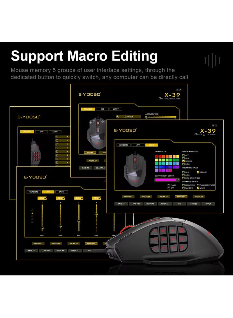 E-YOOSO X-39 USB Wired RGB Gaming Mouse,19 Buttons Programmable Game Optical Mice,16400 Dpi Paw3327 for Computer PC Laptop - Image 2