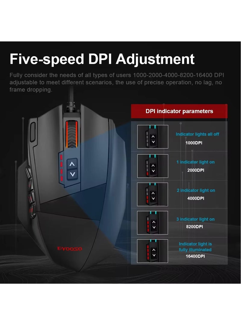 E-YOOSO X-39 USB Wired RGB Gaming Mouse,19 Buttons Programmable Game Optical Mice,16400 Dpi Paw3327 for Computer PC Laptop - Image 4