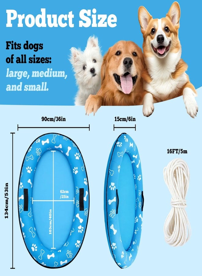 Vortexain Inflatable Dog Pool Float with Rope, 53x36 Inch Oval Lake Floatie Raft for Large Medium Small Dogs Up to 80lb, Puppy Doggies Swimming Floaty Boat, Pet Summer Floating Mat Blue - Image 2