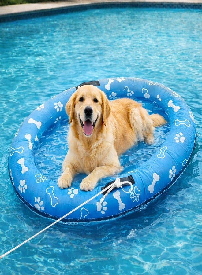 Vortexain Inflatable Dog Pool Float with Rope, 53x36 Inch Oval Lake Floatie Raft for Large Medium Small Dogs Up to 80lb, Puppy Doggies Swimming Floaty Boat, Pet Summer Floating Mat Blue - Image 1