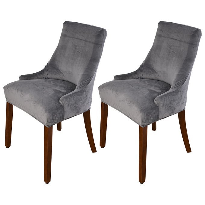 VELVET WINGBACK SIDE CHAIR COVER SLIPCOVER STRETCH WASHABLE SLOPING ARMCHAIR ACCENT CHAIR PROTECTOR SEAT COVER FOR DINING ROOM BANQUET HOME PARTY DECOR SET OF 2DARK GREY