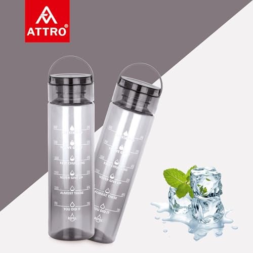 ATTRO Oxy Motivational 1000ml Water Bottle - Time Markers & Inspirational Slogans Mentioned Encourages More Water Intake, Easy-to-Carry Handle- Set of 2 Black, Plastic - Image 4