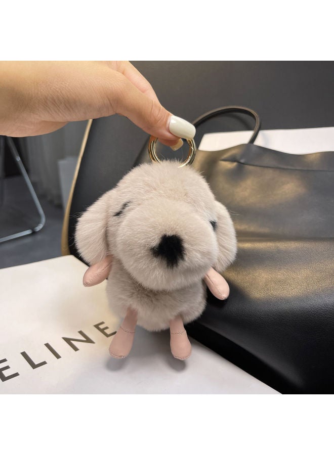 Real Rex Rabbit Fur Dog Car Keychain Pendant Personalized Creative Internet Celebrity Cute White Dog Plush Bag Pendant-Color:Milk Tea - Image 1