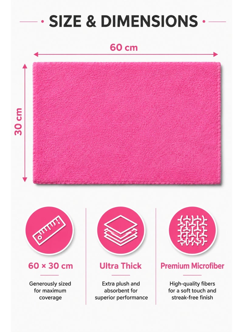 Car Drying Microfiber Towel 60x30 cm – Ultra Thick Absorbent, Scratch-Free & Lint-Free Auto Detailing Cloth for Car Wash, Pink - Image 3